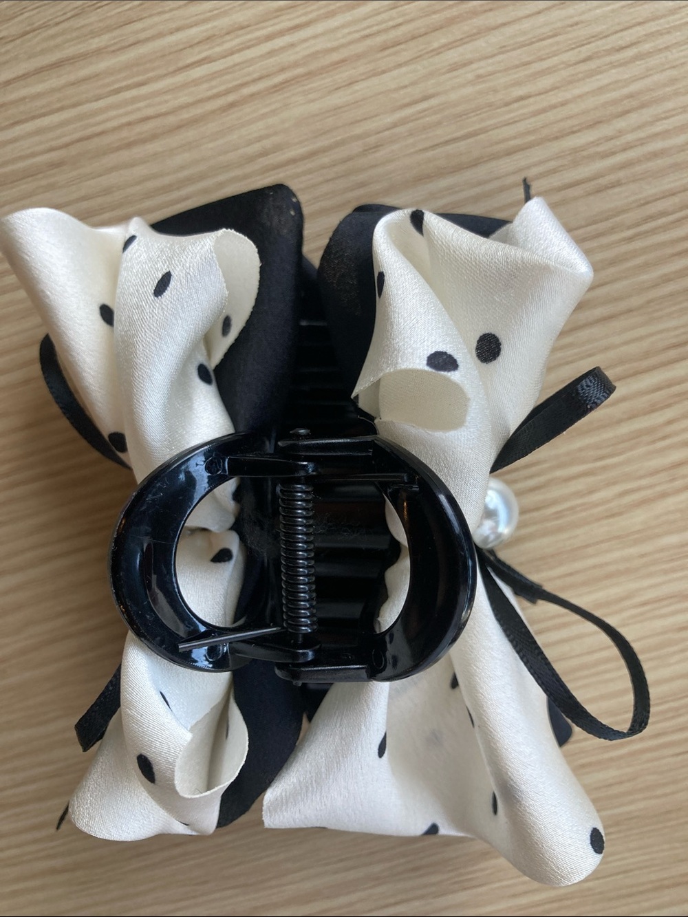 Black & Ivory Polka Dot Bow Hair Clip for Kids